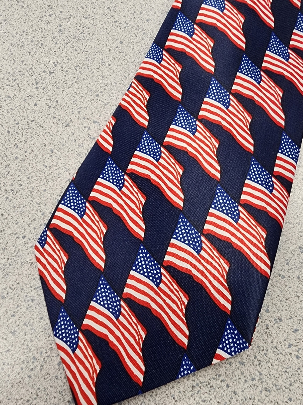Rene Chagal Mens Silk Tie American Flag USA Patriotic Hand Made Navy